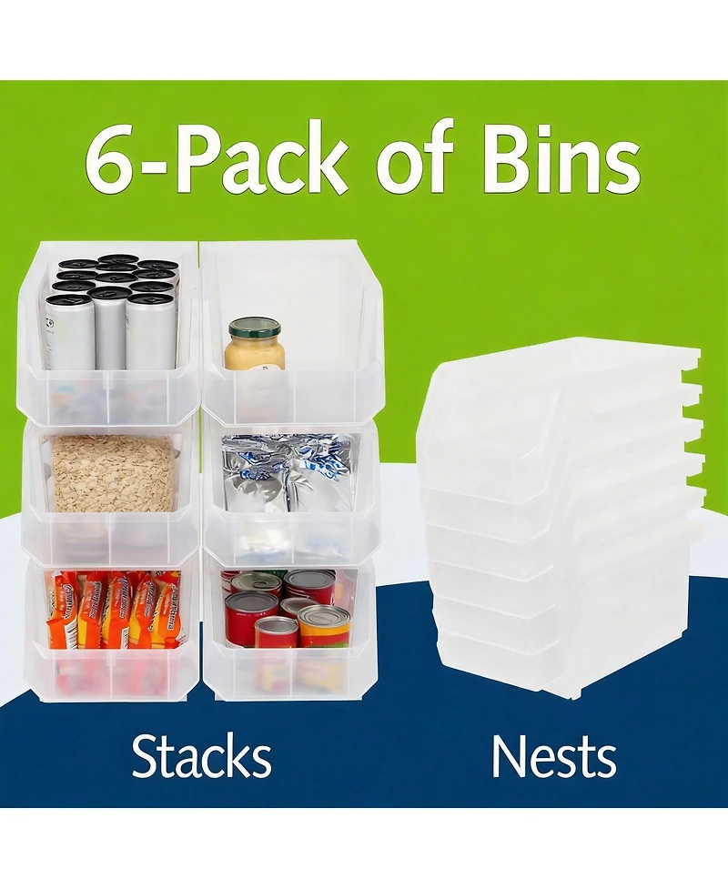Yigii Large Stackable Storage Bins for Organizing Cabinets, Pantry, Closet, Garage, and Office 6-Pack