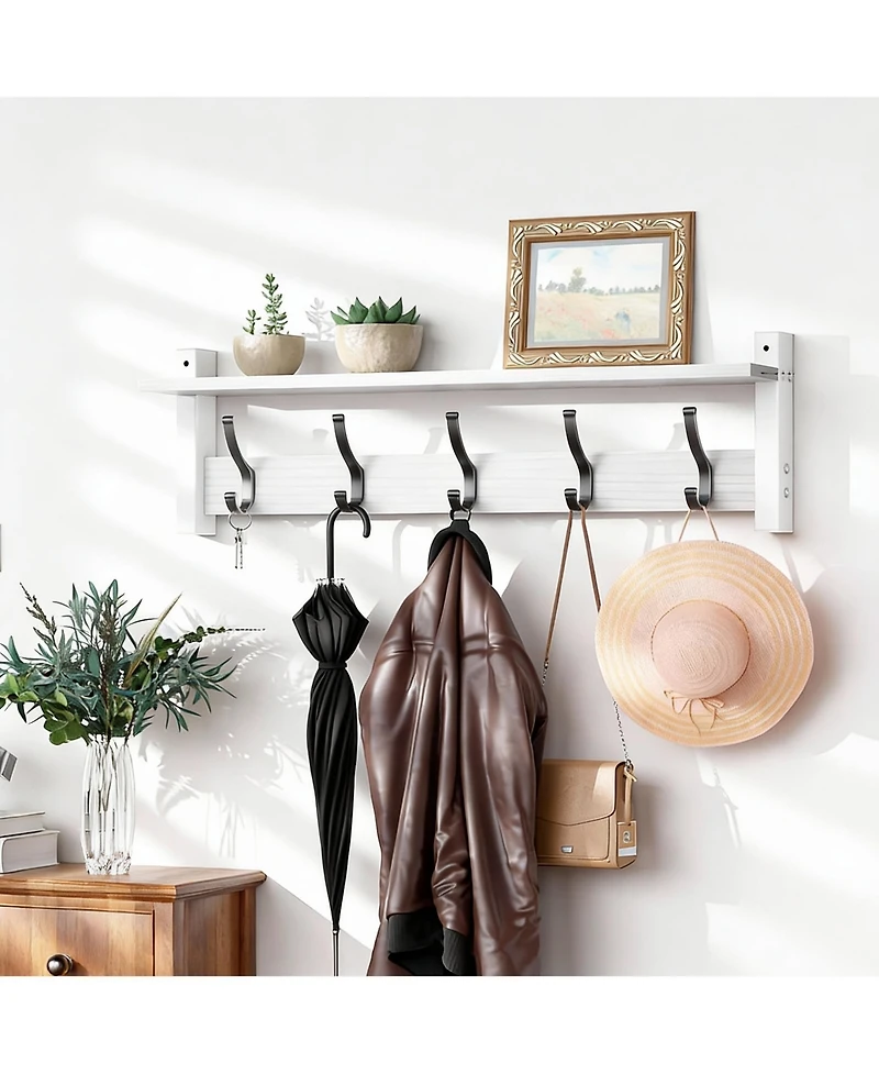 Yigii Vintage 5-Hook Wall Rack with Shelf for Coats, Bags, Umbrellas