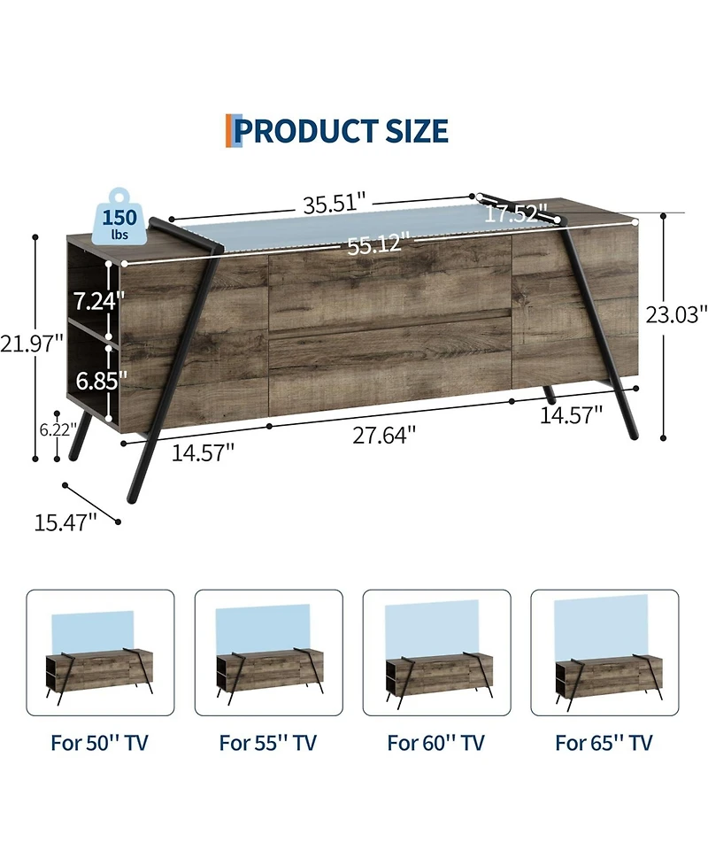 gaomon Tv Stand for 60/55/50/45 Inch Tv, 47" Mid Century Modern Entertainment Center for Living Room, Bedroom