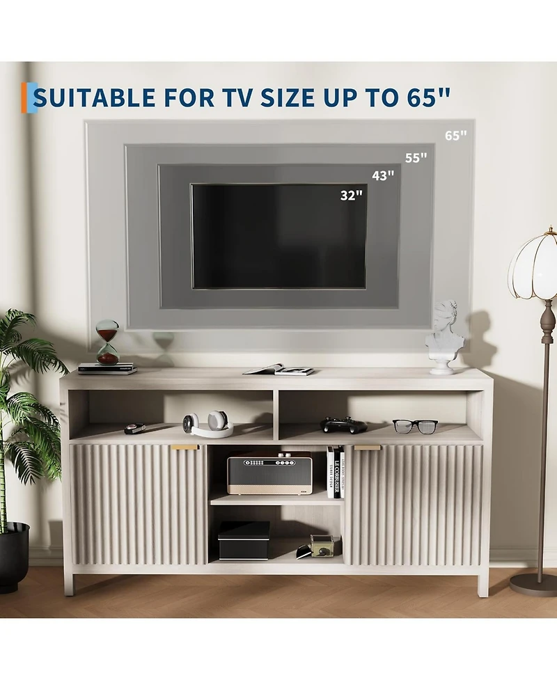 gaomon Fluted Tv Stand for 65 Tv, Mid Century Modern Entertainment Enter with Storage, Living Room/Bedroom