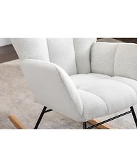 Flynama Ivory Teddy Fabric Nursery Rocking Glider Chair with Wooden Frame Metal Base Rocking Legs 250 Lbs Capacity for Living Room Bedroom