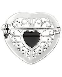 Macy's Marcasite (0.38 ct. t.w.) and Black Onyx (3 ct. t.w.) Heart Brooch in Sterling Silver