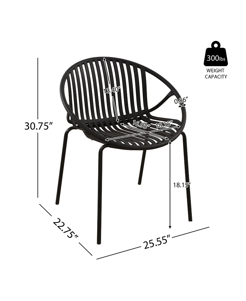 Mondawe 7 Pieces Outdoor Modern Metal and Polypropylene Dining Set with Stackable Chair, Black