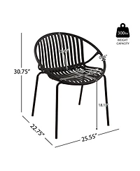Mondawe 7 Pieces Outdoor Modern Metal and Polypropylene Dining Set with Stackable Chair, Black