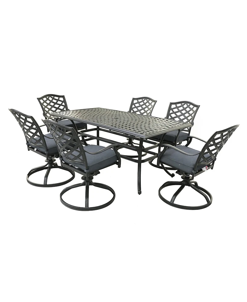 Mondawe 6 - Person 68" Long Aluminum Dining Set,6 Swivel Rocker Chairs &1 Rectangular Table