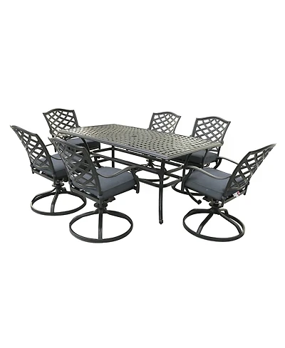 Mondawe 6 - Person 68" Long Aluminum Dining Set,6 Swivel Rocker Chairs &1 Rectangular Table
