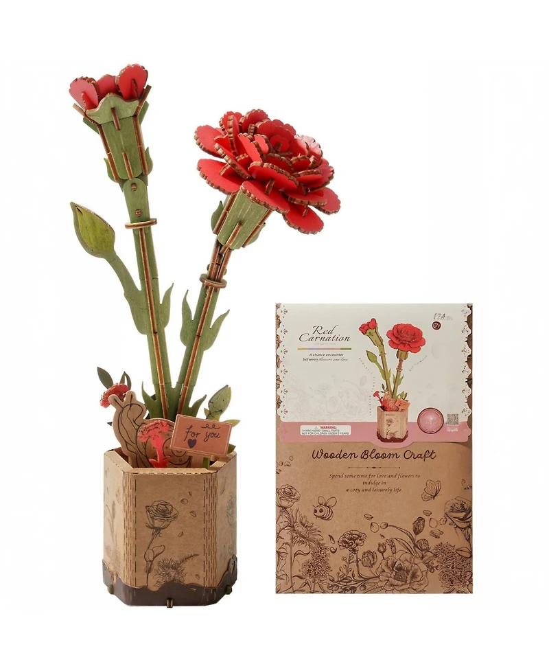 Flash Popup Diy 3D Wood Puzzle Red Carnation 124pcs