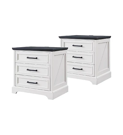 gaomon Set of 2 Off White Farmhouse Nightstands, 22 Inch 3-Drawer End Table with Usb Charging Station