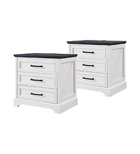 gaomon Set of 2 Off White Farmhouse Nightstands, 22 Inch 3-Drawer End Table with Usb Charging Station