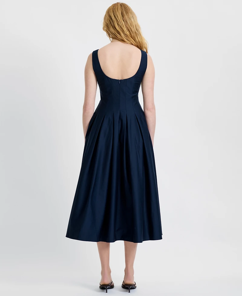 French Connection Women's Satin Fit And Flare Scoop Neck Midi Dress