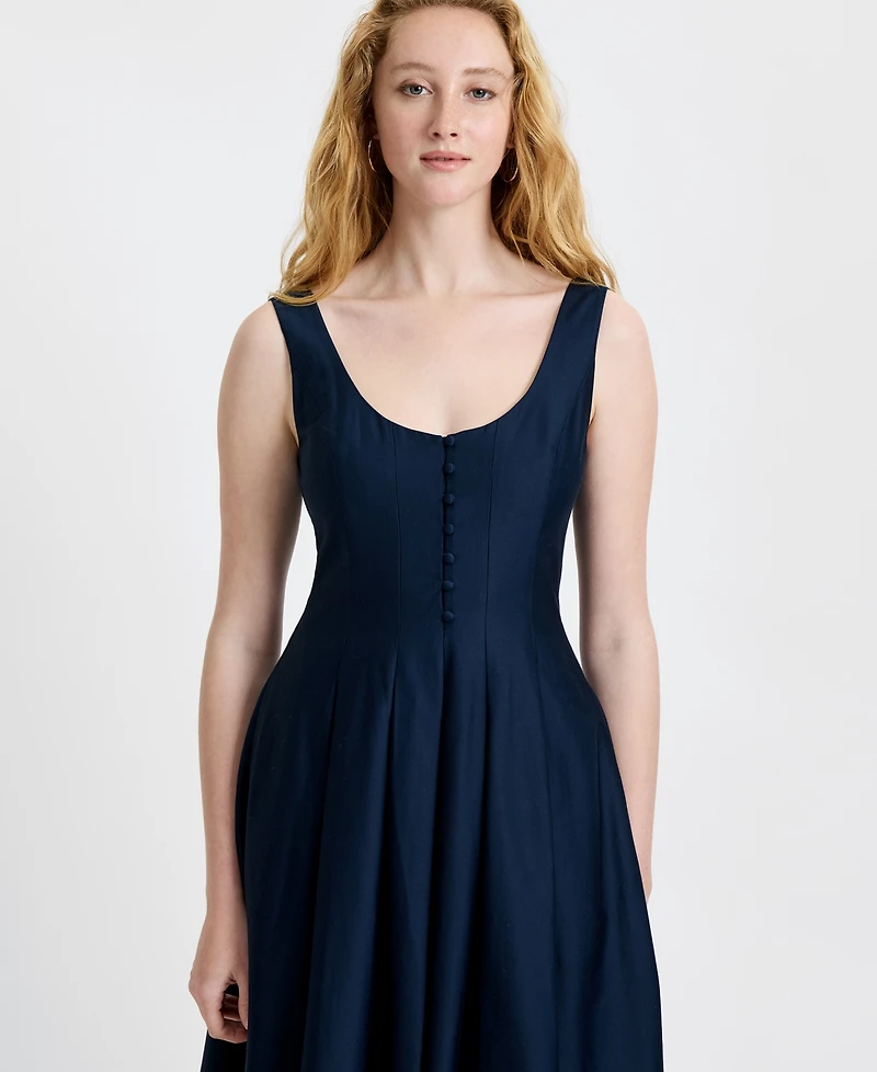 French Connection Women's Satin Fit And Flare Scoop Neck Midi Dress