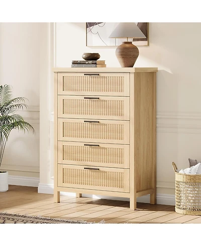 gaomon Fluted Dresser for Bedroom with 5 Drawers, 42.9 in Tall Chest of Large Drawers with Large Clothes Storage Cabinet, Wood Dresser, Tv Stand