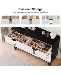 Gaomon Modern Wooden 6 Drawer Dresser with Vintage Pattern Design, Chest Deep Drawers for Bedroom, Living Room and Entryway