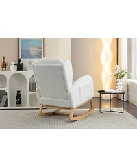 Flynama Ivory Teddy Fabric Rocking Chair with Wooden Frame Legs Built in Packet Ergonomic Backrest 300 Lbs Capacity for Living Room Bedroom