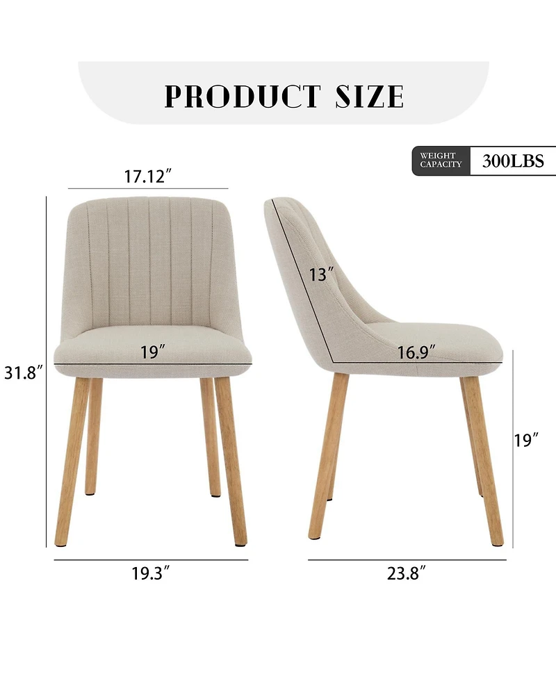 gaomon Set of 4 Fabric Upholstered Dining Chairs, Curved Backrest Kitchen Side Chairs with Solid Oak Legs