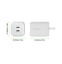 Belkin BoostCharge Pro Dual Usb-c GaN Wall Charger with Pps 65W and Usb-c to Usb-c Cable