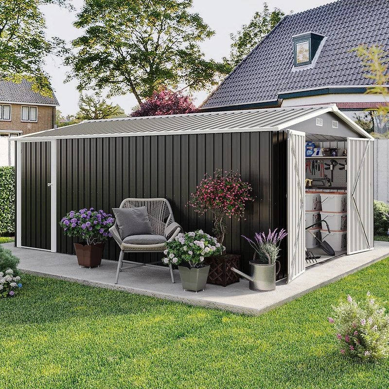 Mondawe 8ft x 6ft Outdoor Metal Storage with Lockable Sliding Doors and Transparent plate