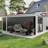 Mondawe 8ft x 6ft Outdoor Metal Storage with Lockable Sliding Doors and Transparent plate