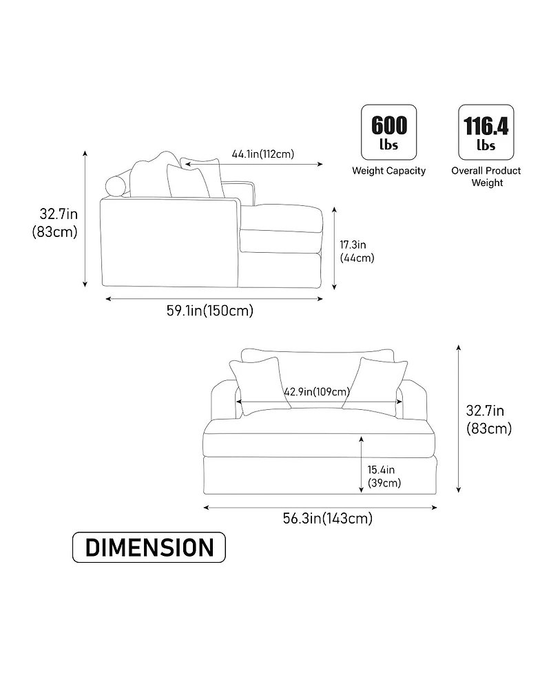 Streamdale Furniture Extra-Large Sofa Bed, Chenille Linen Fabric, Sturdy Metal Legs