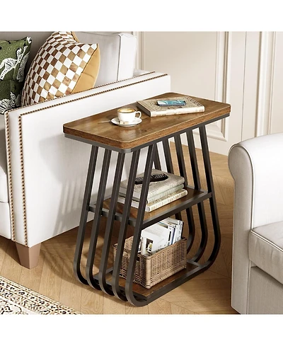 Tribesigns End Table for Living Room, 3-Tier Side Table for Small Spaces, Industrial Narrow Side Table with Storage Shelf