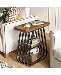 Tribesigns End Table for Living Room, 3-Tier Side Table for Small Spaces, Industrial Narrow Side Table with Storage Shelf