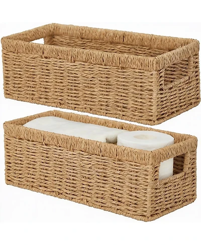 Yigii Handwoven Black Paper Rope Storage Baskets with Handles - 2 Pack