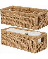 Yigii Handwoven Black Paper Rope Storage Baskets with Handles - 2 Pack