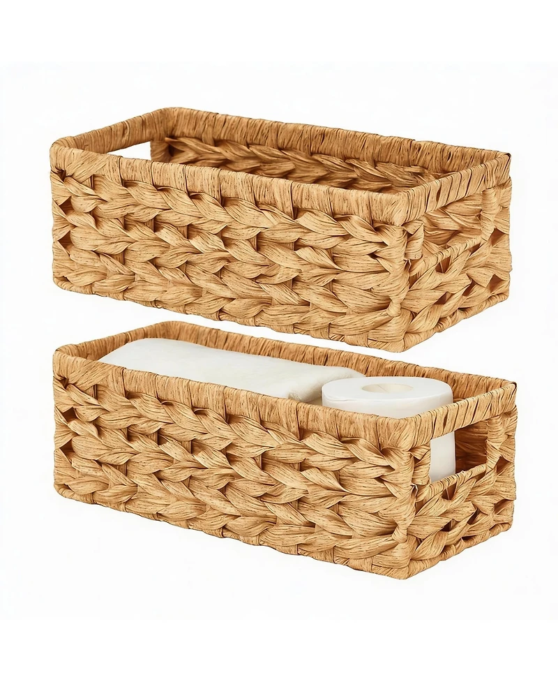 Yigii Handwoven Black Paper Rope Storage Baskets with Handles - 2 Pack