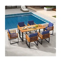 Mondawe 7 Pieces Patio Acacia Wood Dining Chair and Table Set for Backyard and Poolside