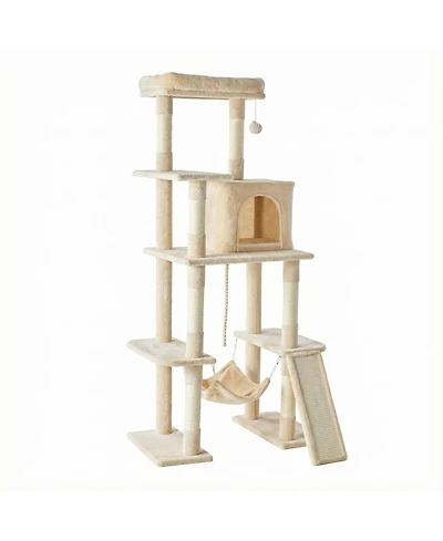 Zeus & Ruta 63in Cat Tree Tower: Large Multi-Story, Sisal Posts, Extended Platform