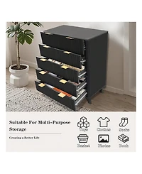 gaomon Tall 5-Drawer Wood Dresser, Waveform Fluted Panel Modern Chest of Drawers for Bedroom Clothes Storage