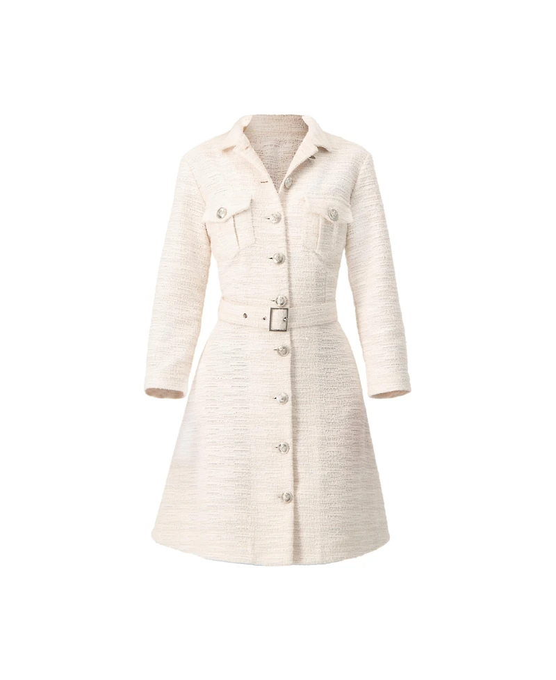 Ivonne Women's Tweed Belted Button Down Dress