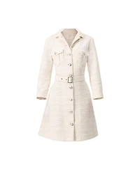 Ivonne Women's Tweed Belted Button Down Dress