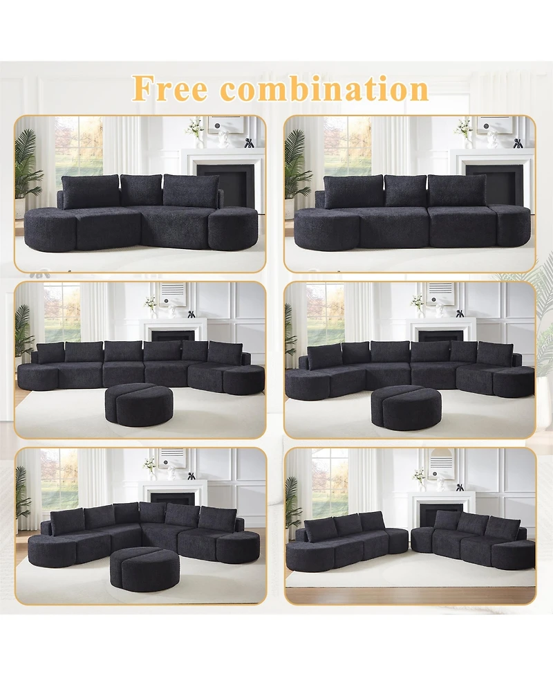 Clihome 106.3" V-Shaped Modular Sectional Sofa Set, Chenille Couch with 3 Cushions & 2 Armless Ottomans