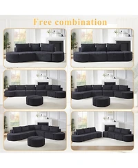 Clihome 106.3" V-Shaped Modular Sectional Sofa Set, Chenille Couch with 3 Cushions & 2 Armless Ottomans