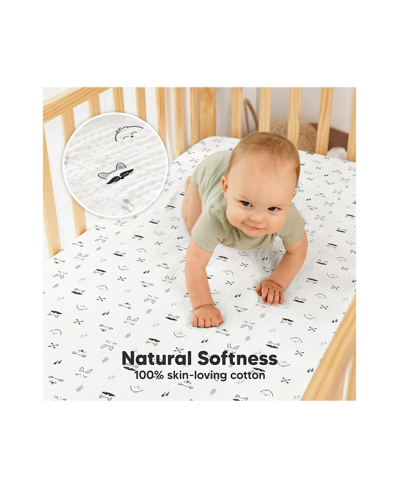KeaBabies Lyra Muslin Crib Sheets for Boys, Girls, 2pk 52x28 Cotton Baby Mattress Fitted, Soft, Breathable