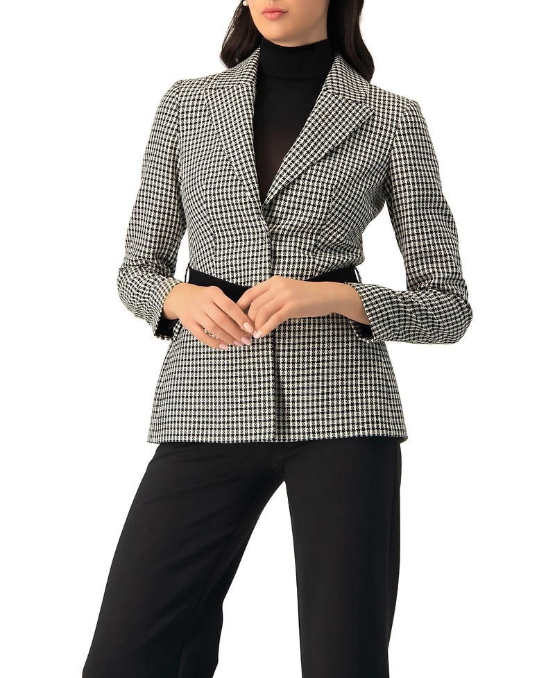Ivonne Women's Belted Checkered with Pockets Blazer