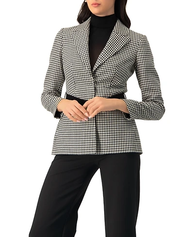 Ivonne Women's Belted Checkered with Pockets Blazer