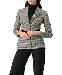 Ivonne Women's Belted Checkered with Pockets Blazer