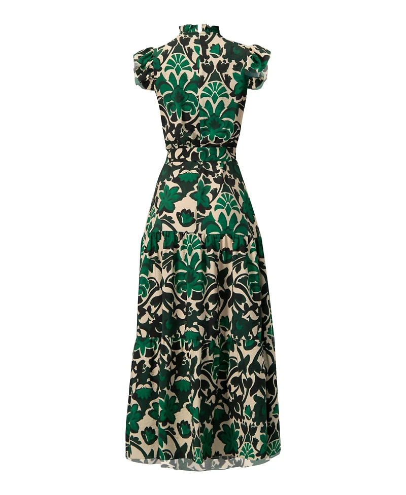 Ivonne Women's Printed Ruffle-Sleeve Maxi Dress with Tie Waist