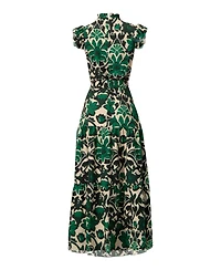 Ivonne Women's Printed Ruffle-Sleeve Maxi Dress with Tie Waist