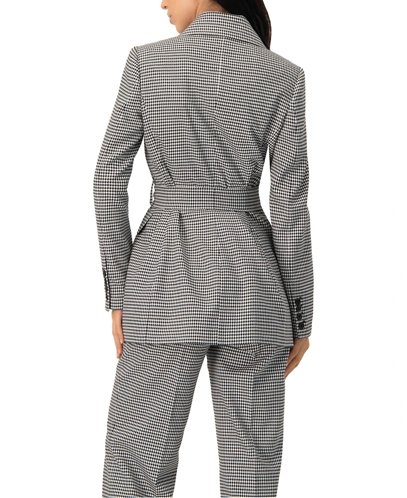 Ivonne Women's Tailored Houndstooth Blazer with Belt