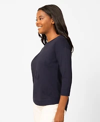 Melissa Paige Petite Anchor Textured Hi-Low Boat Neck Sweater