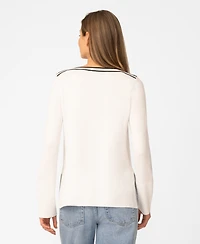 Melissa Paige Petite Button Shoulder Boat Neck Sweater