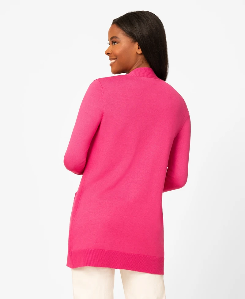 Melissa Paige Petite Cable Trim Open Front Cardigan Sweater