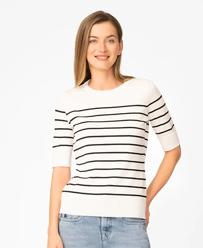 Melissa Paige Women's Striped Crew-Neck Elbow-Sleeve Sweater