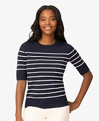 Melissa Paige Women's Striped Crew-Neck Elbow-Sleeve Sweater