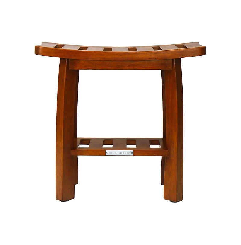 Oceanstar Solid Wood Spa Shower Bench with Storage Shelf, Teak Color Finish