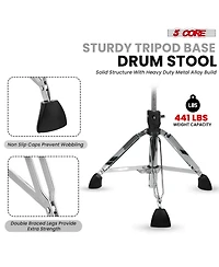 5 Core Drum Throne w Backrest 4" Padded Adjustable 26.5" Drummer Stool Velvet Top 441Lb Capacity
