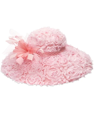August Hats Rosette Overlay Wide Brim Hat